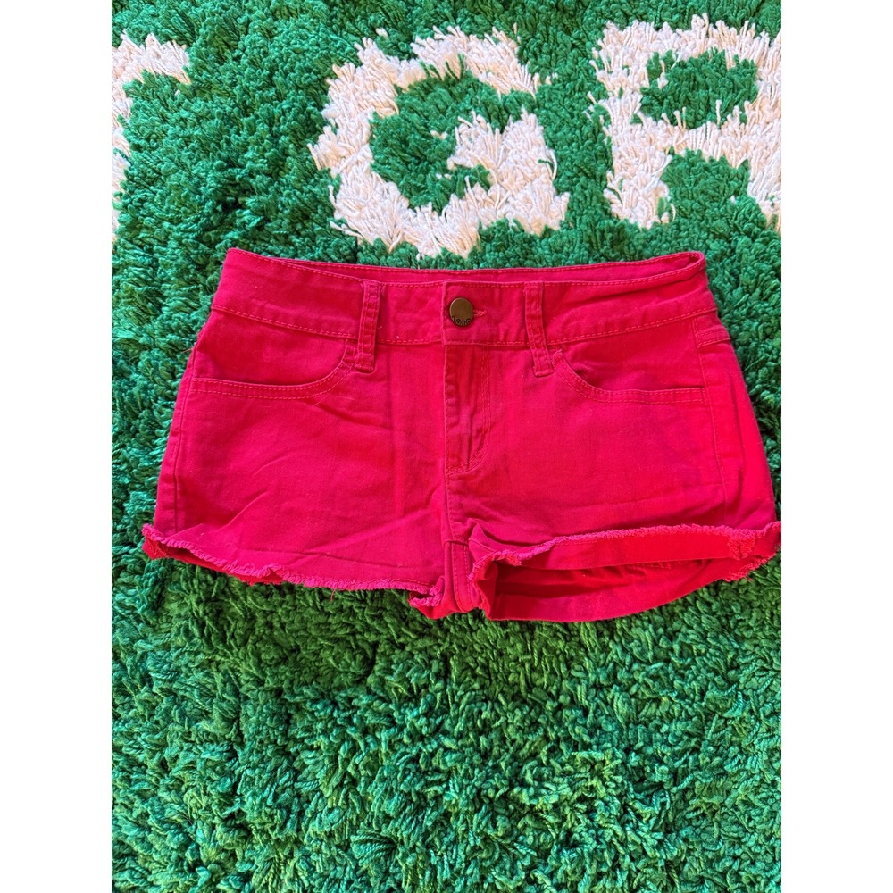 No Boundaries Womens Red Frayed Hem Denim Cut Off Shorts Size 3‎ NJ22B246Y